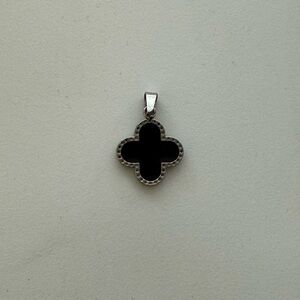 Black and Silver Four Leaf Clover or Quatrefoil Necklace